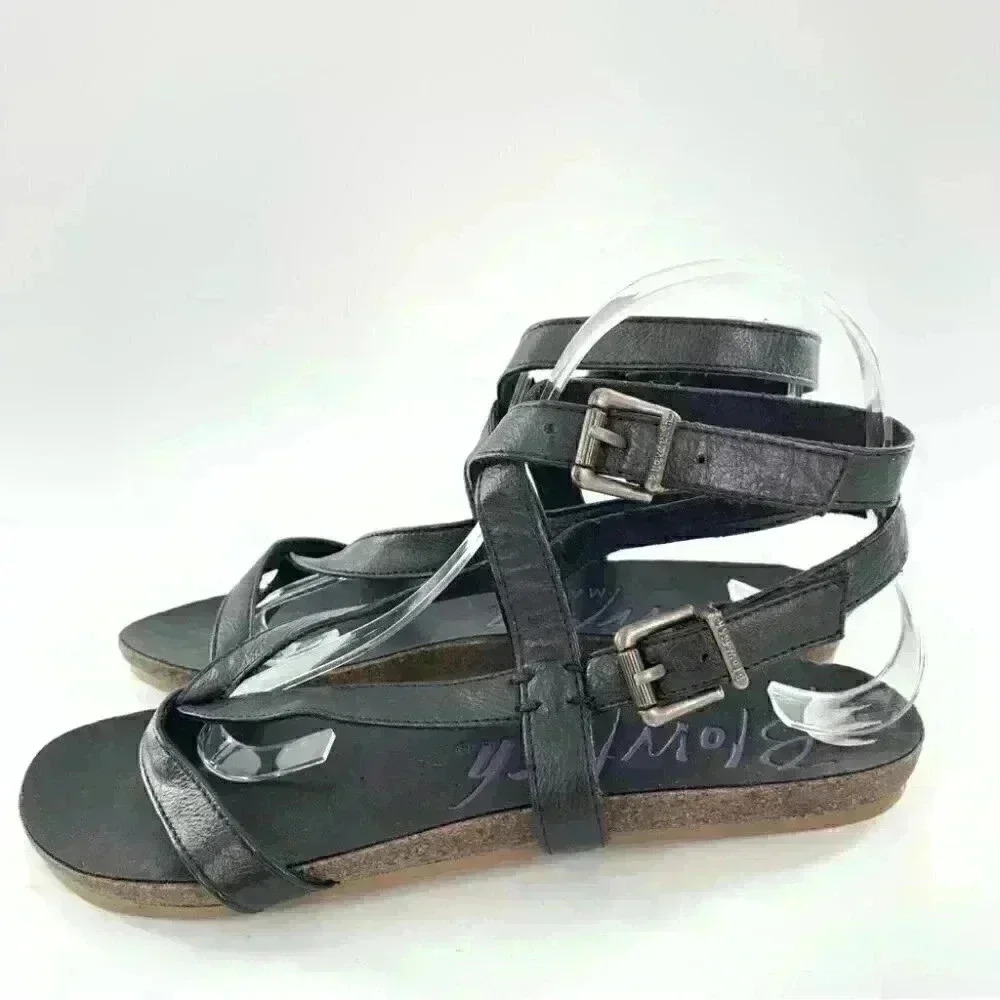 Blowfish womens sandals size 7 black faux leather boho Bohemian festival - Picture 5 of 13